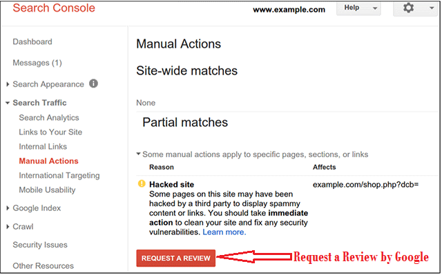 google hacked websites manual action