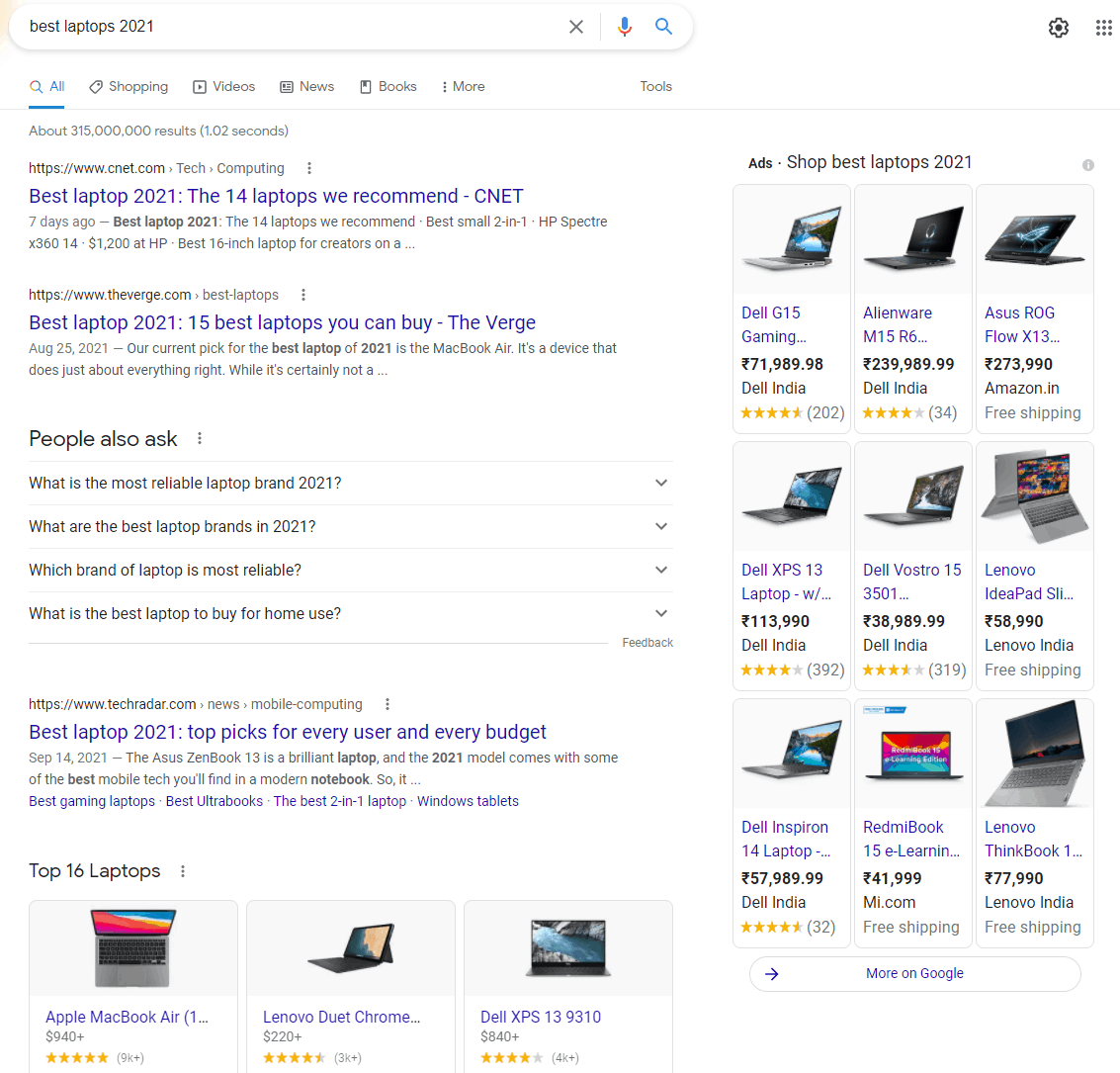 google search best laptops 2021