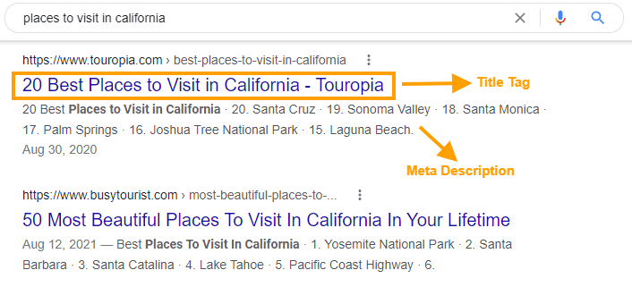 search places to visit california