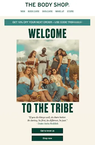 the body shop welcome to the tribe email