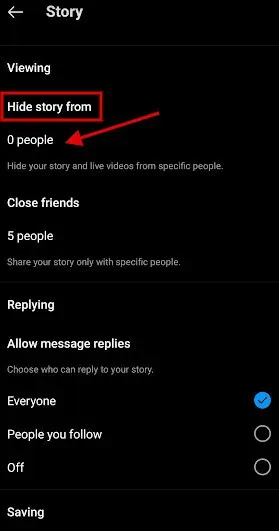 hide your story from specific people