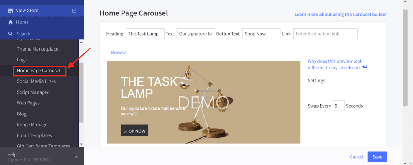 bigcommerce home page carousel