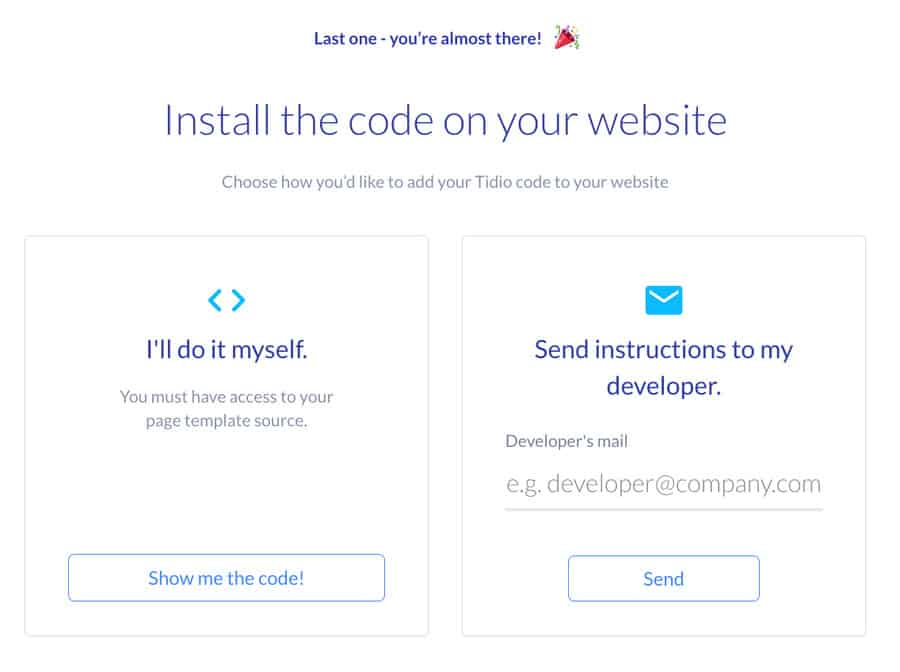 install tidio code on your website