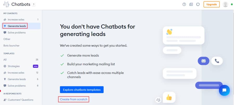 create chatbots from scratch with tidio templates