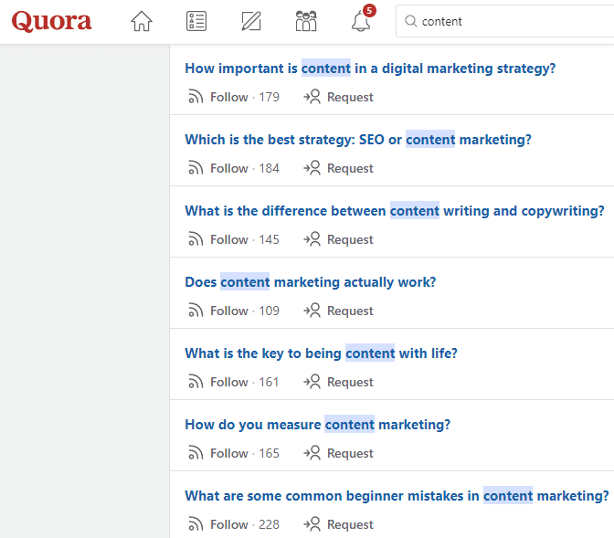 quora search for audience-focused topic ideas