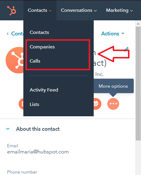 contacts drop down