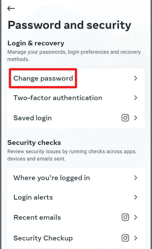instagram change password settings