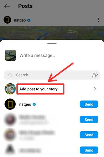 tap on the add post to your story option