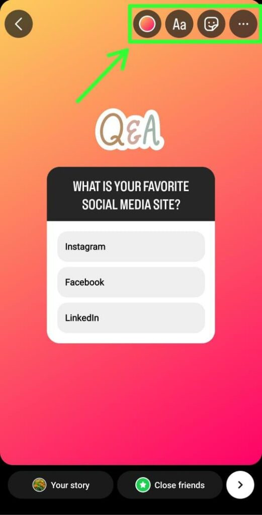 tabs to customize an instagram story