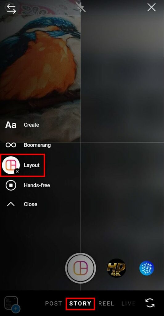 layout option in ig story