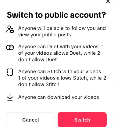 switch private tiktok account to public
