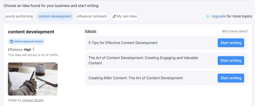 contentshake ideas for topic - content development