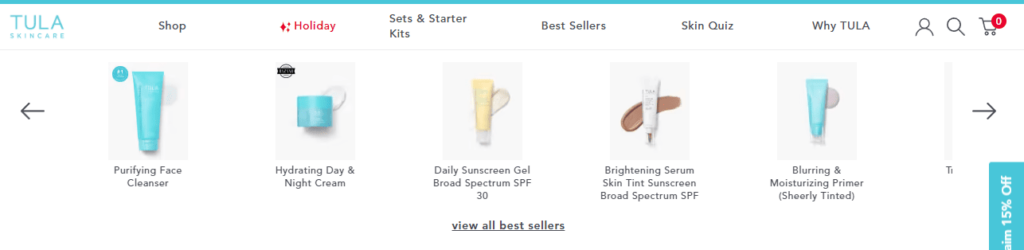 tula skincare product catalog on shopify