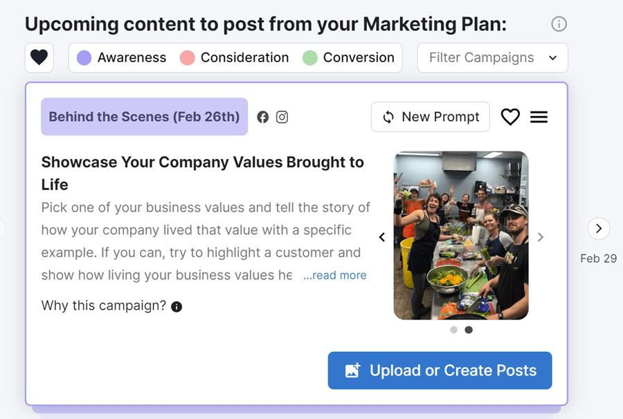 tailwind's social media content prompts based on your marketing plan