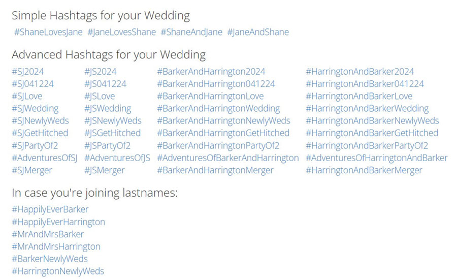 wedding hashtag wall results