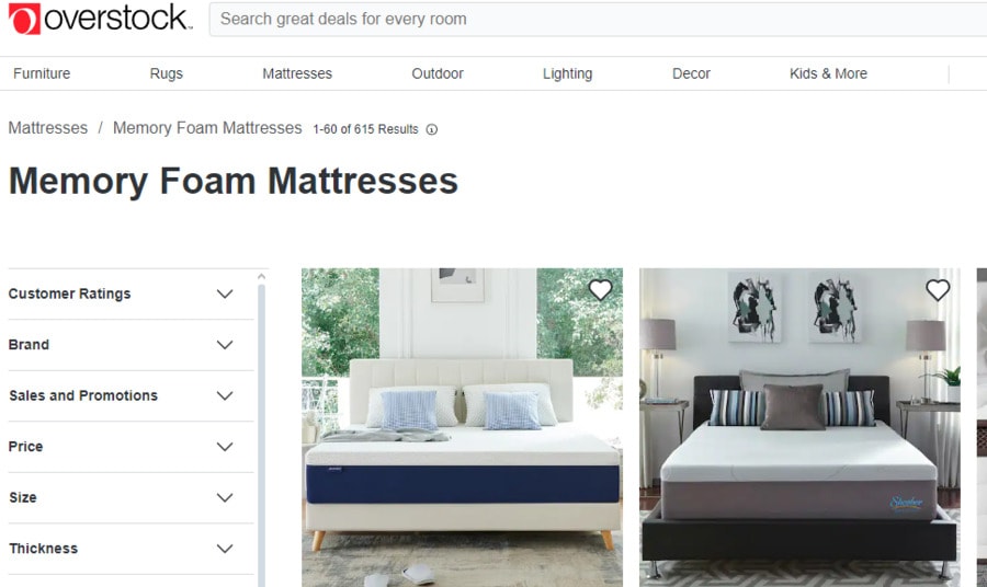 overstock mattresses page